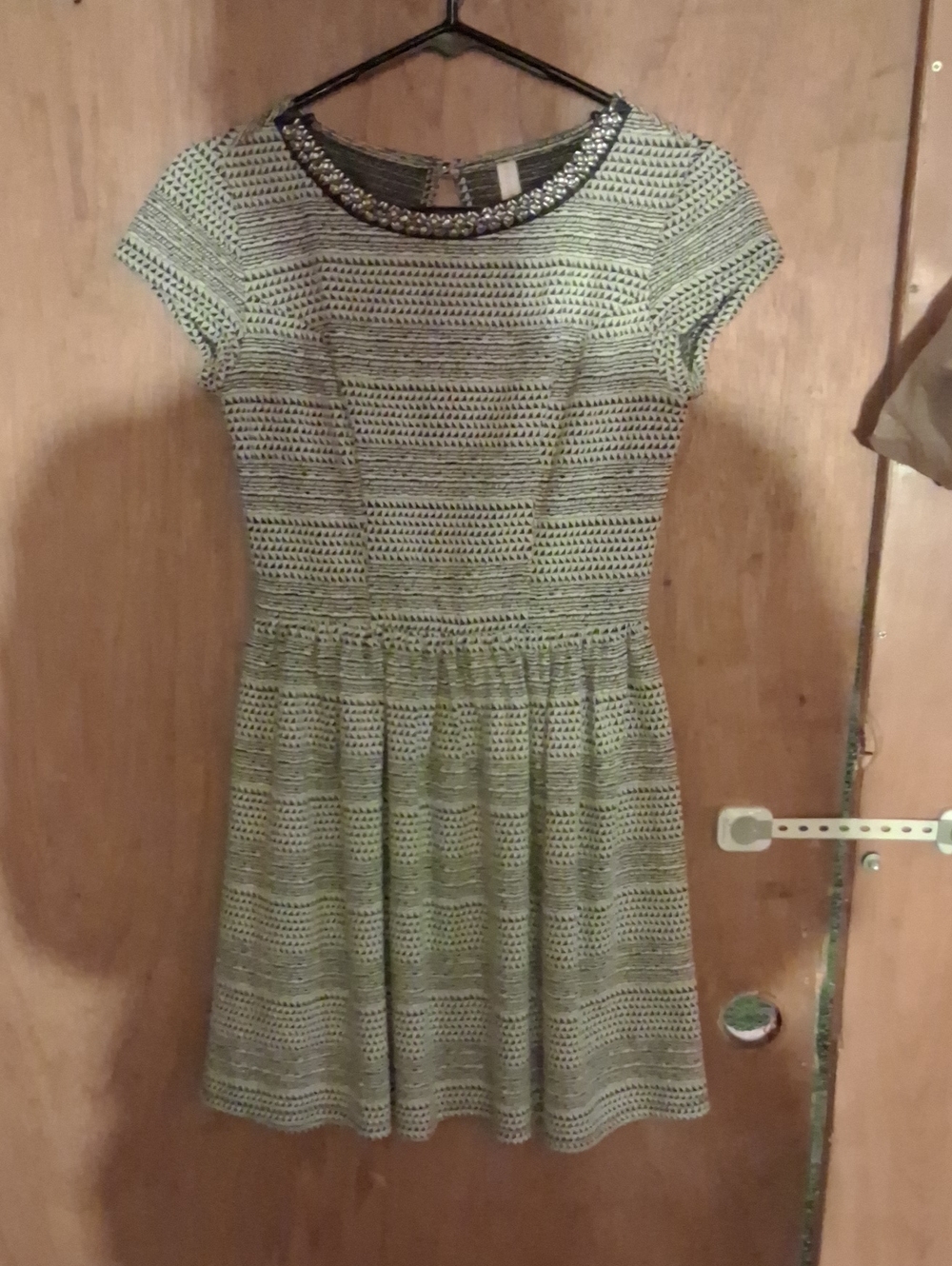 Xhilaration Mint Green Patterned Fit & Flare Dress with Jewel Collar